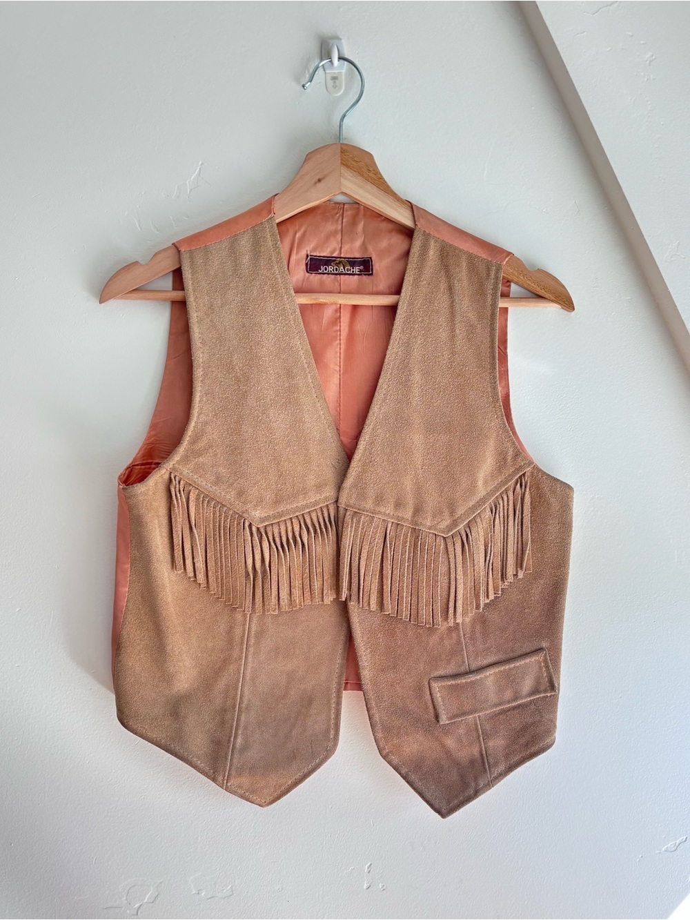 Vintage 1970s Jordache Western BOHO Suede Leather Fringe Brown Vest Hippie Sz M